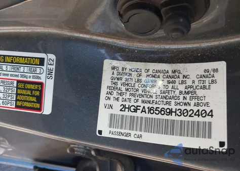 2009 Honda Civic Lx z USA, uszkodzony, nr VIN 2HGFA16569H302404